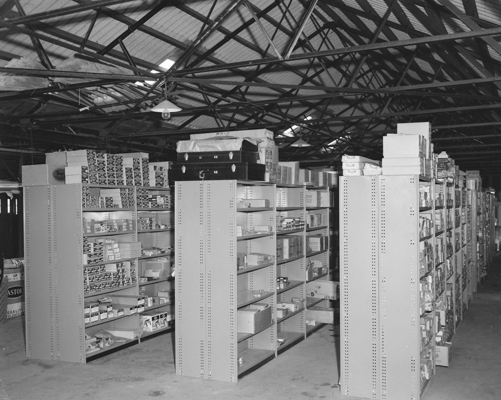Interior of Mckenzie and Jackson Goodna store, warehouse, Goodna, Ipswich, 1963