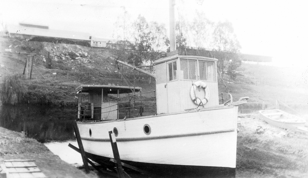 Eclipse (boat), owned by Percy Manders, in dry dock at slipway Blackall Street depot opposite Hancocks, c.1930s