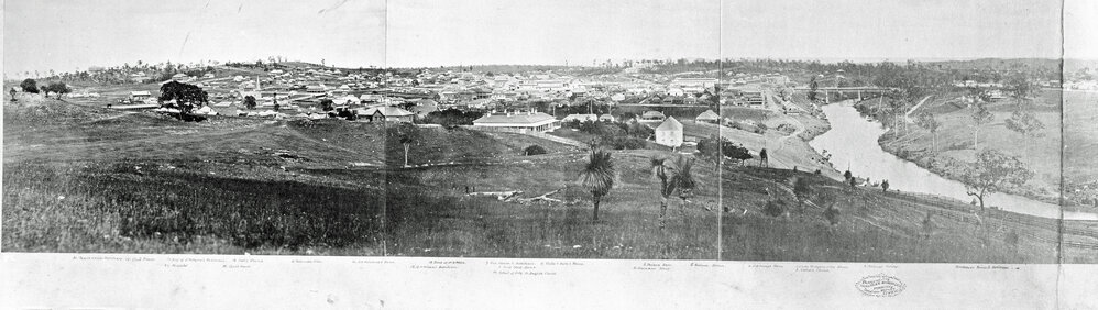 Panorama of Ipswich from Limestone Hill, taken by Biggingee Sorabjee Poochee, Ipswich, 1865