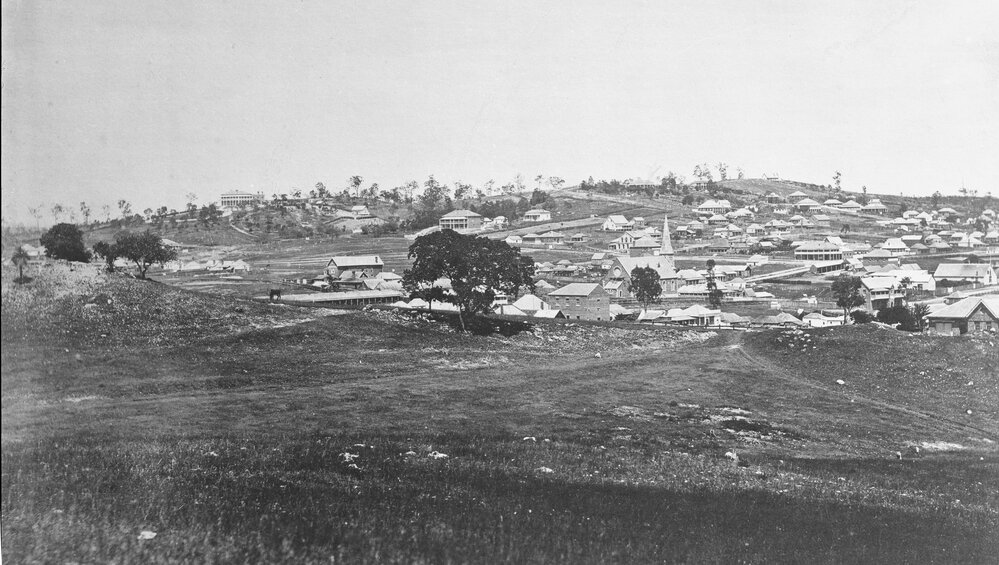 Panorama of Ipswich from Limestone Hill, taken by Pochee, closer detail of first section of panorama, Ipswich, 1865