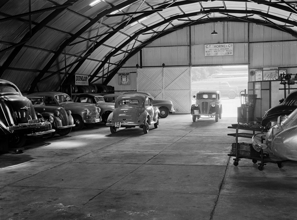 Interior of C.E. Thorne &amp; Co Garage  in Bell Street, Ipswich, 1951
