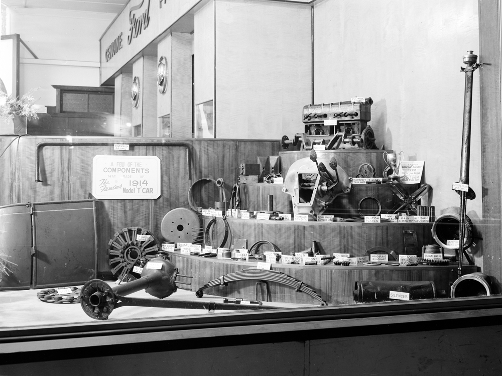 Modern Motors display window, 50 years of Ford, corner of Gordon and Brisbane Streets, Ipswich, 1953