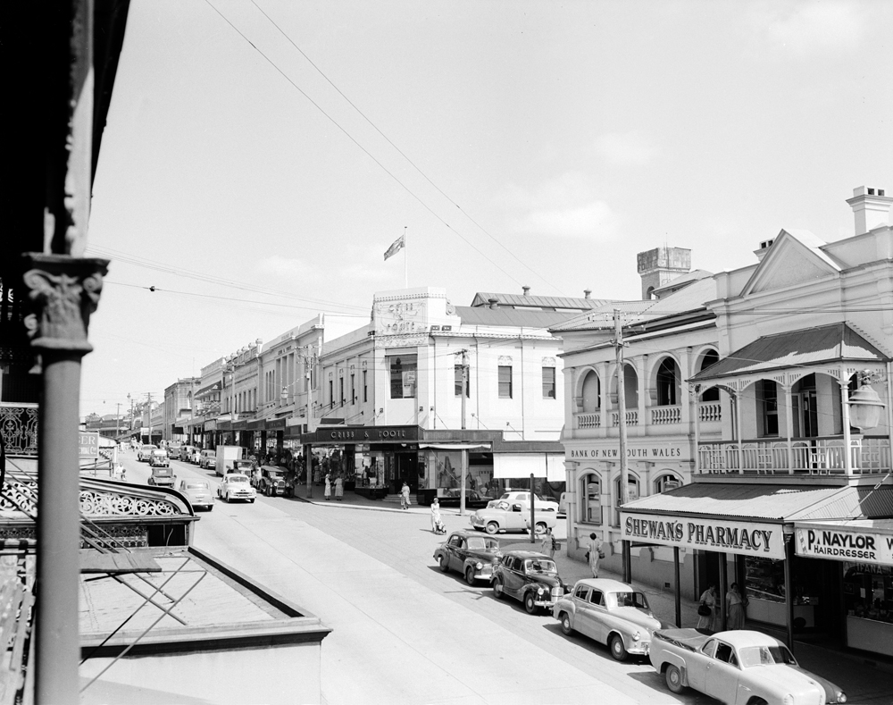View of Brisbane Street from the Whitehead Studio's balcony, Brisbane Street, Ipswich, 1954