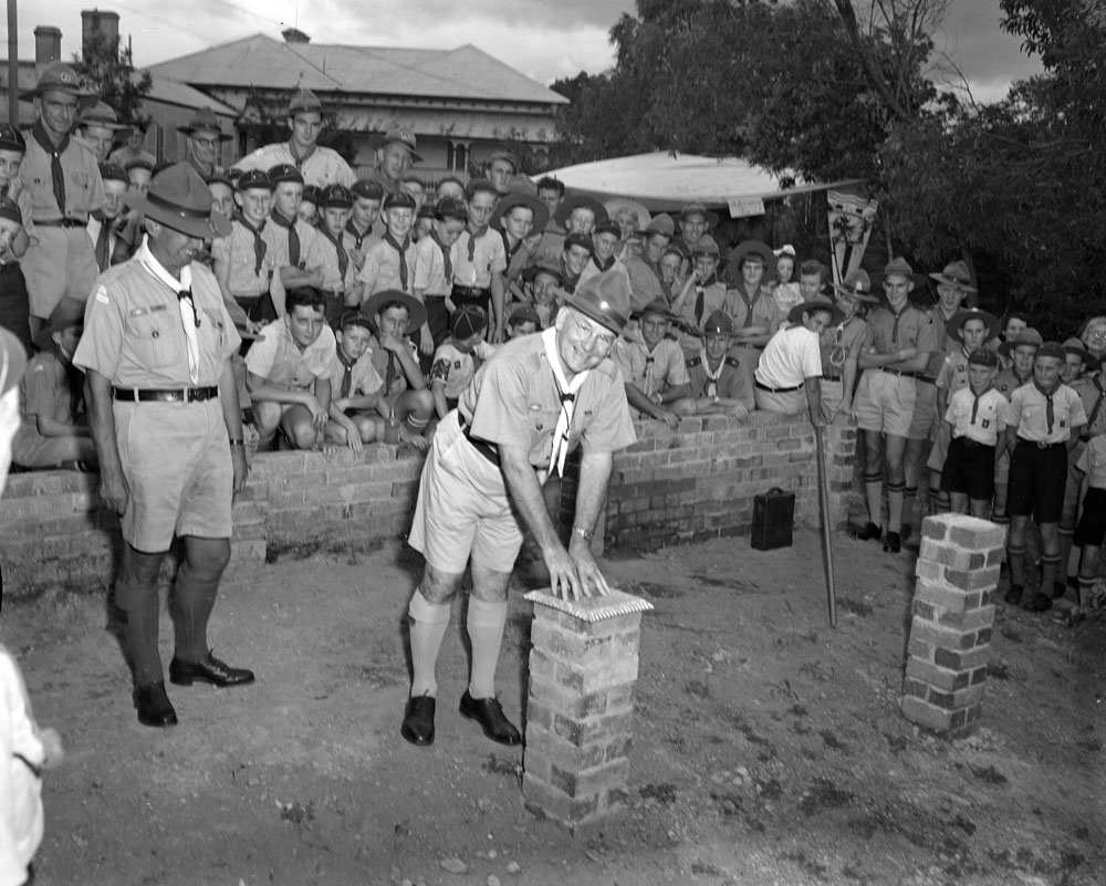 Dedication of the foundations of the Outridge Street Scout Headquarters, Ipswich, 1955