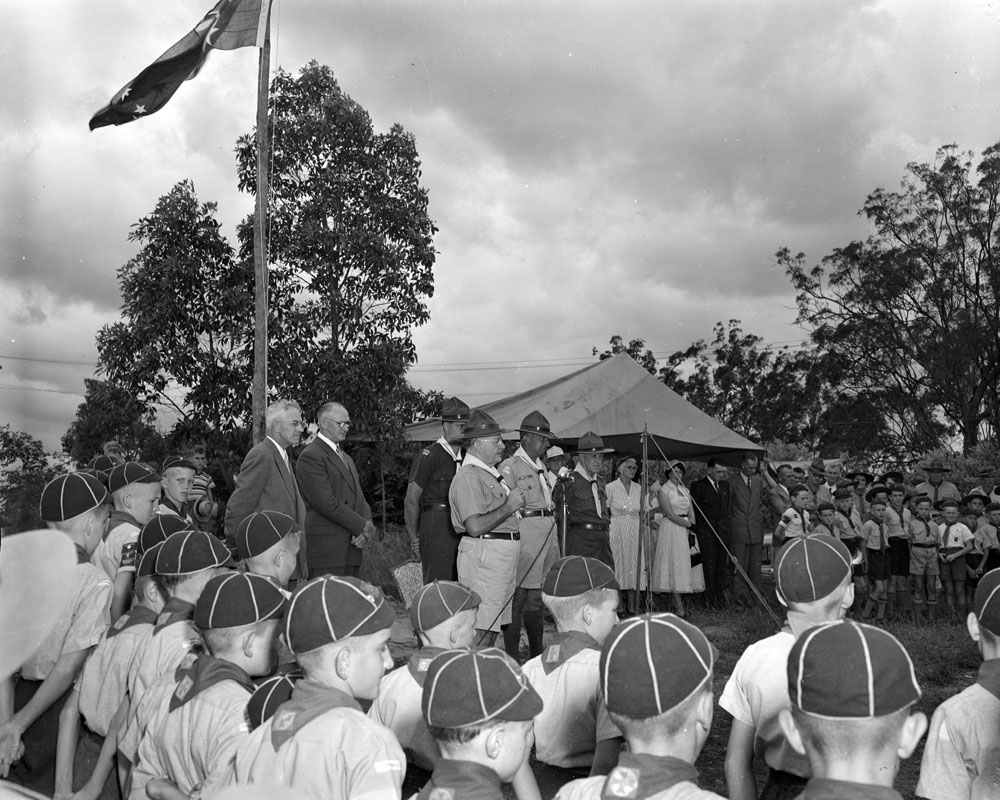 Dedication of the foundations of the Outridge Street Scout Headquarters, Ipswich, 1955