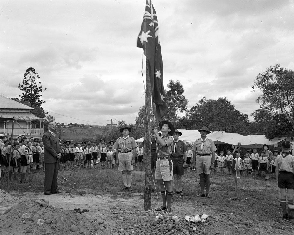 Dedication of the foundations of the Outridge Street Scout Headquarters, Ipswich, 1955