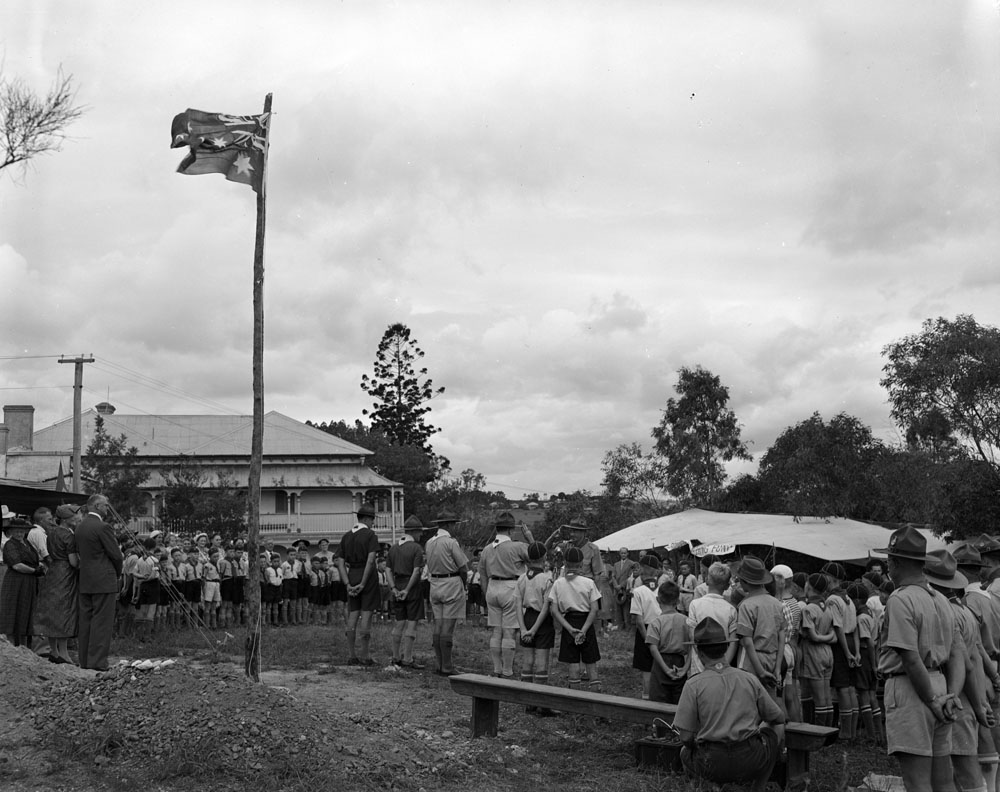 Dedication of the foundations of the Outridge Street Scout Headquarters, Ipswich, 1955