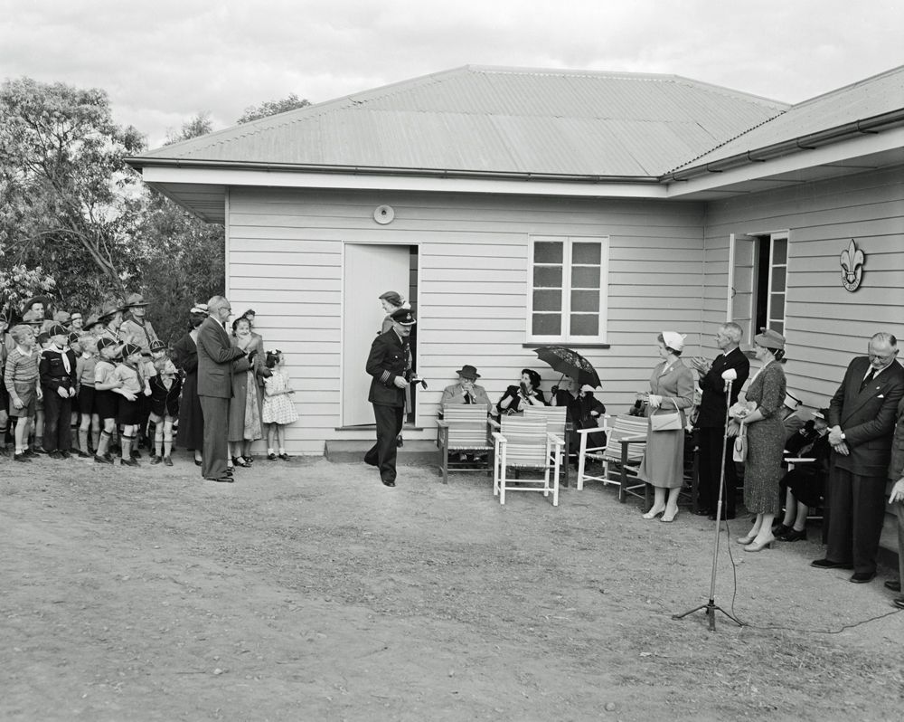 Scout Headquarters, opening ceremony, in Outridge Street, Ipswich, 1956.