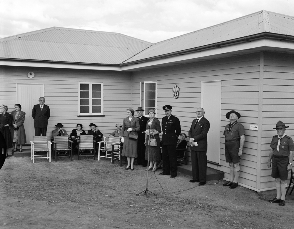 Scout Headquarters, opening ceremony, in Outridge Street, Ipswich, 1956.