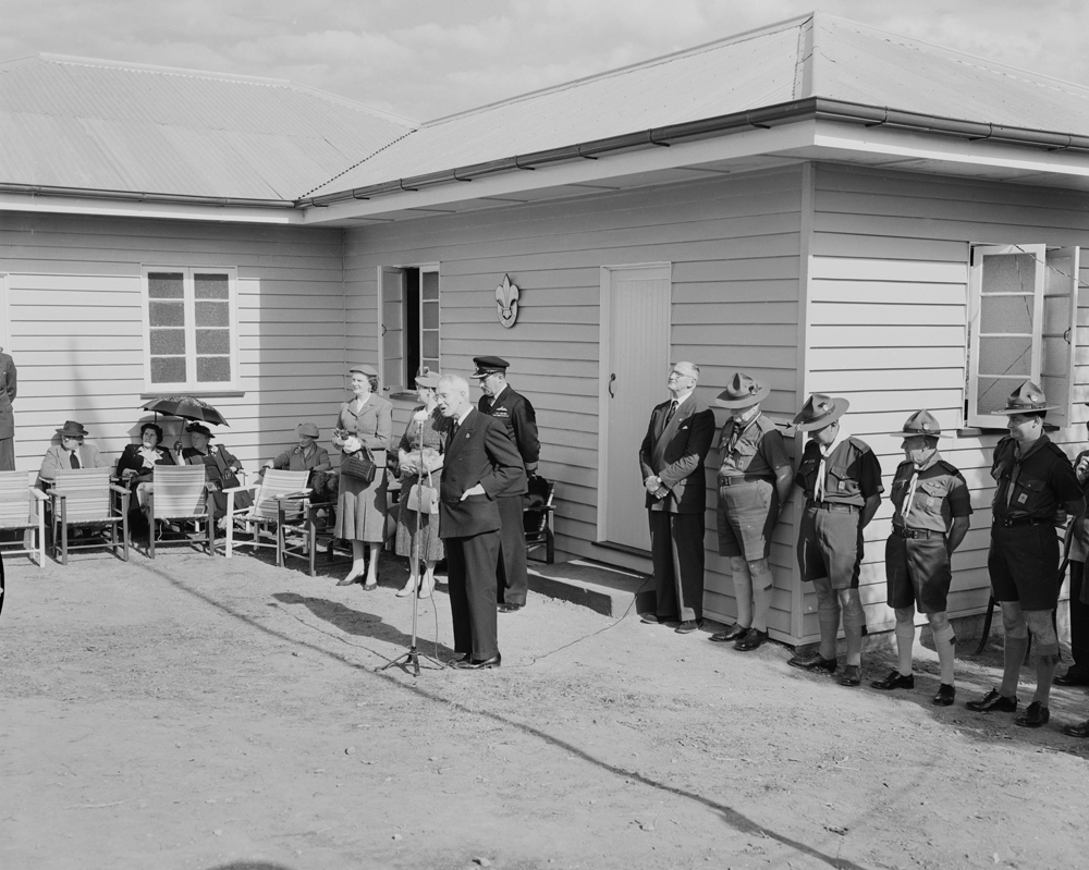 Scout Headquarters, opening ceremony, in Outridge Street, Ipswich, 1956.
