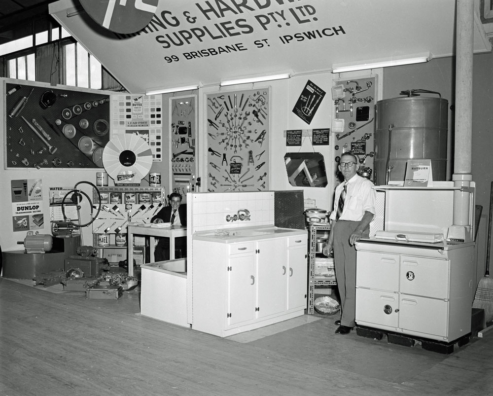 Mining &amp; Hardware Supplies Pty Ltd display stand at Ipswich Show, Ipswich, 1957