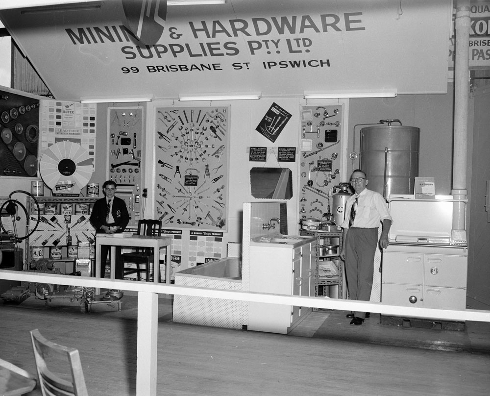 Mining &amp; Hardware Supplies display at the Ipswich Show, Ipswich, 1957