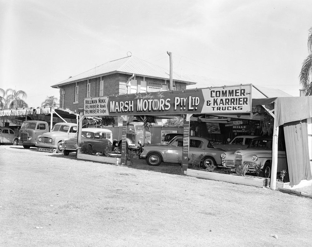 Marsh Motors Pty Ltd display at the Ipswich Show, Ipswich, 1957