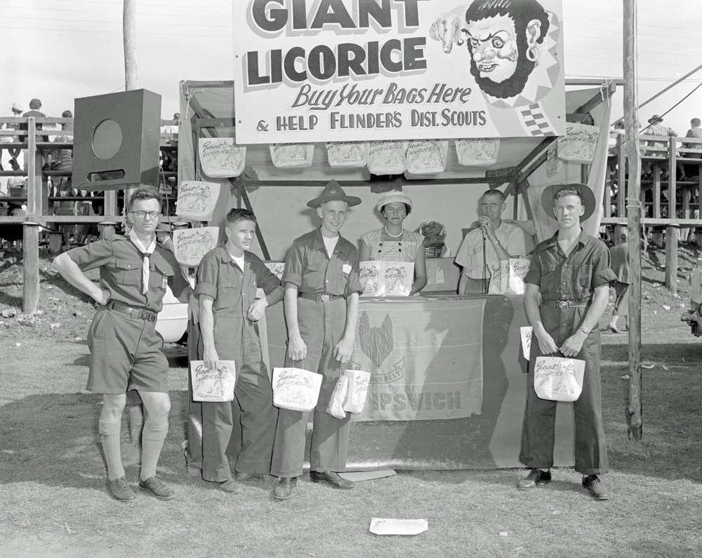 Flinder's District Scouts Liquorice stall, Ipswich Show, Ipswich, 1958