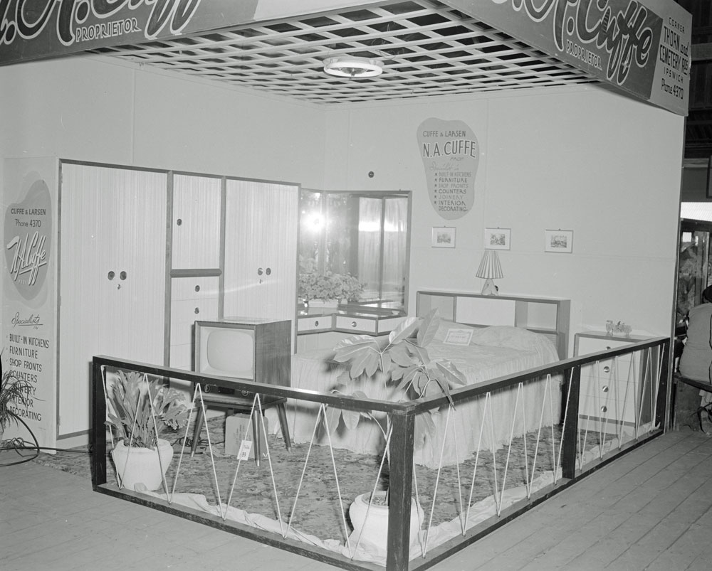Cuffe and Larsen bedroom furniture display at the Ipswich Show, Ipswich, 1958