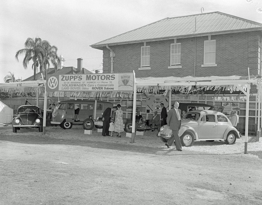 Zupps staff at the Zupps Motors Ipswich Show display, Ipswich, 1958