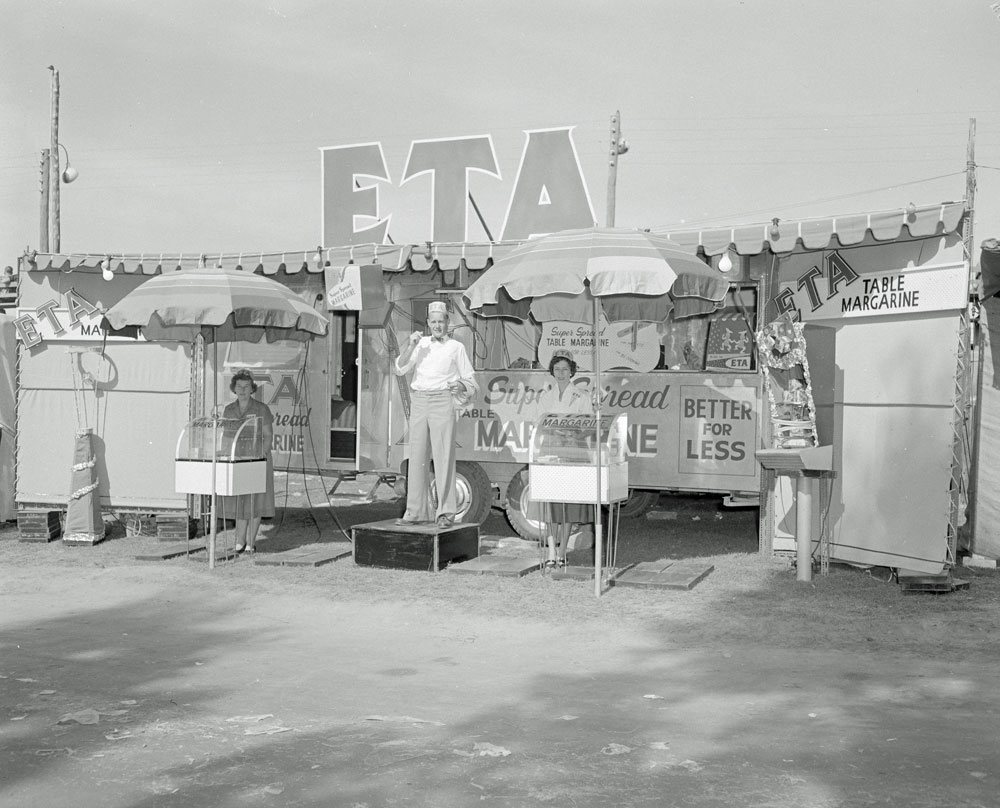 Staff at the ETA Food Products, Super Spread Table Margarine display, Ipswich Show, Ipswich, 1958