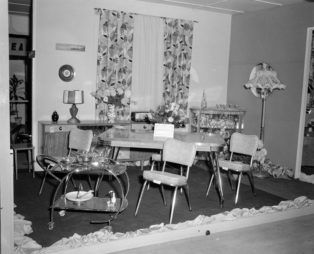 Cribb and Foote Dining Room furniture display, Ipswich Show, Ipswich, 1958