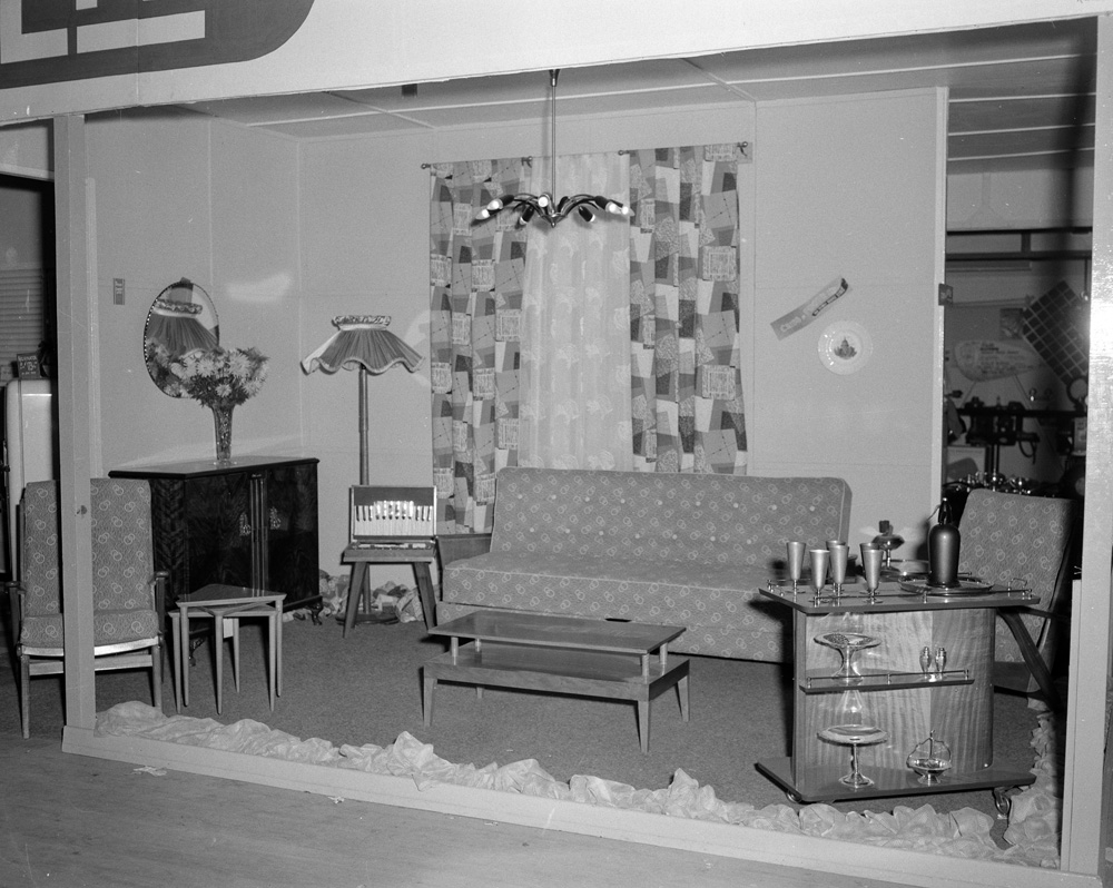Cribb and Foote Living Room furniture display, Ipswich Show, Ipswich, 1958