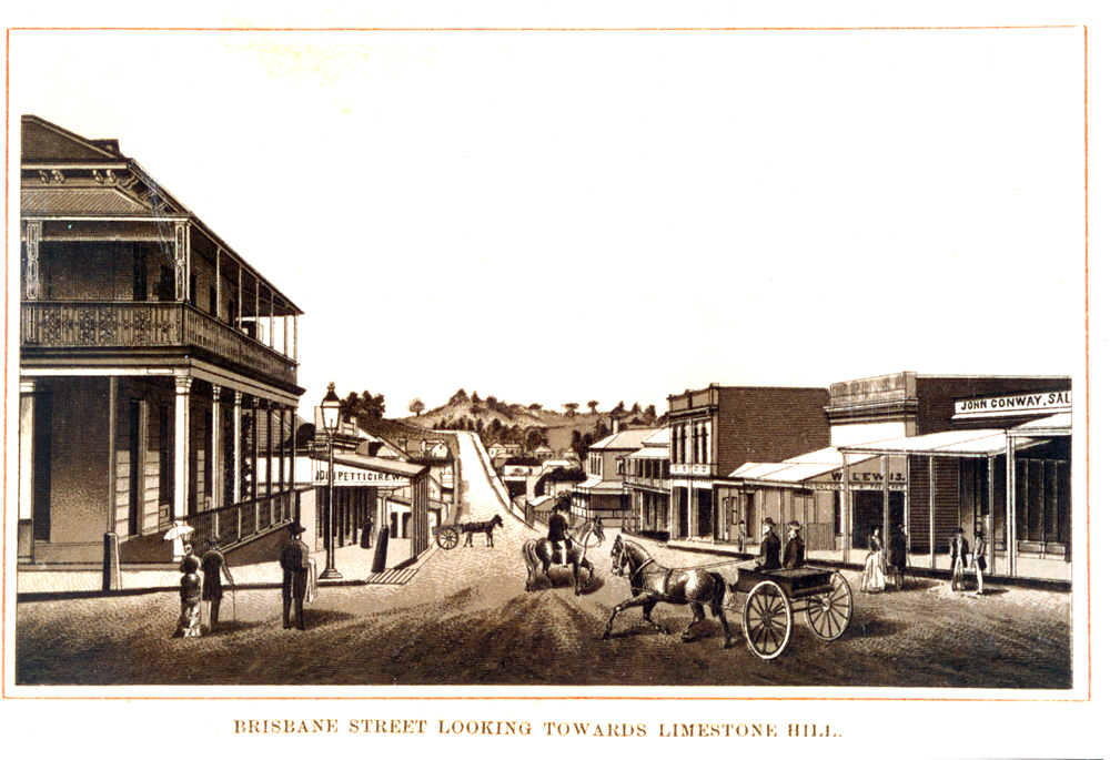 Brisbane Street looking towards Limestone Hill, Ipswich, 1887 (1990s)