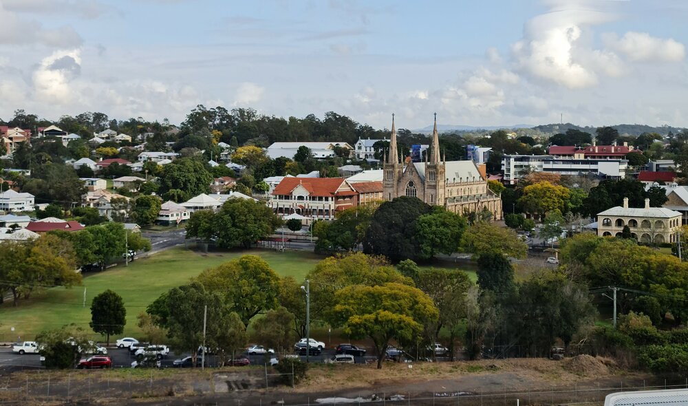 Panoramic view of Woodend from 6th floor of 1 Nicholas Street Ipswich, 2021