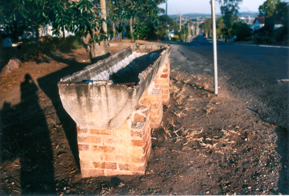 Horse trough on corner of Tantivy Road and Moores Pocket Road, Tivoli, Ipswich, 1991
