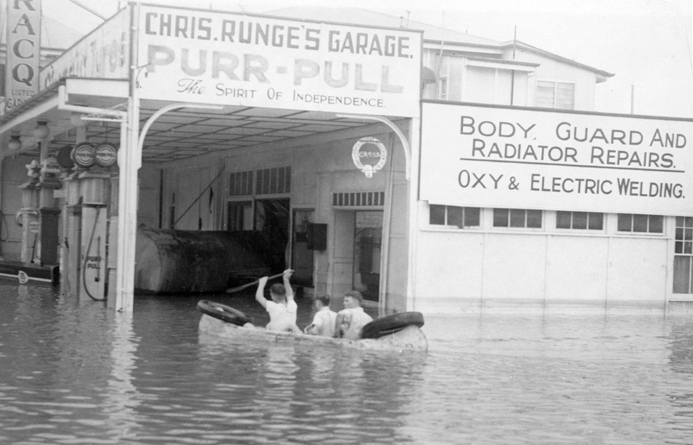Boating on Brisbane Street, Ipswich, during flooding, c.1940s