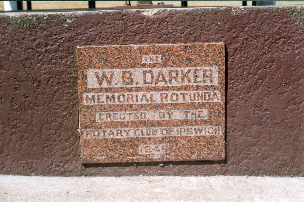 W Darker Memorial plaque on Queens Park rotunda, Ipswich, 1991
