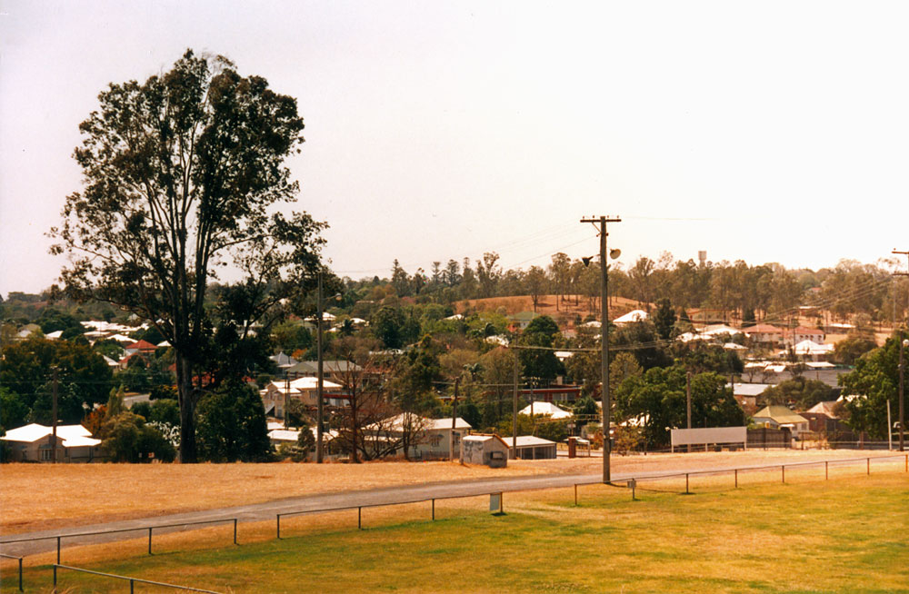 View towards Limestone Park from Ipswich Showgrounds, Warwick Road, Ipswich, 1991