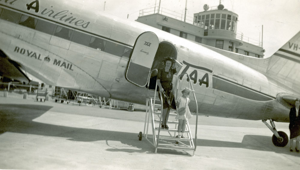 Ipswich family after their first plane ride, Archerfield, 1949