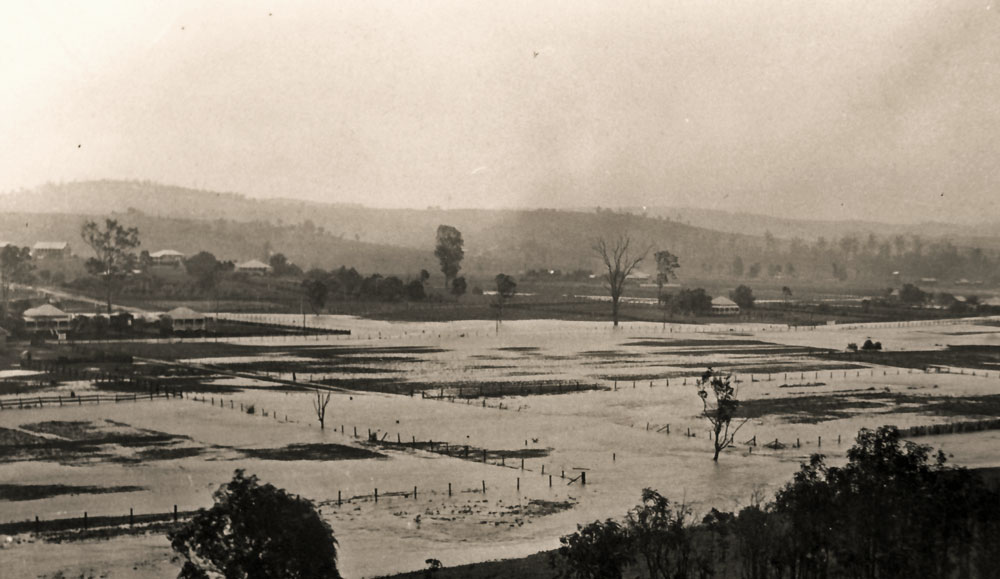 Panoramic view of Marburg during flood, Marburg, Ipswich, 1931