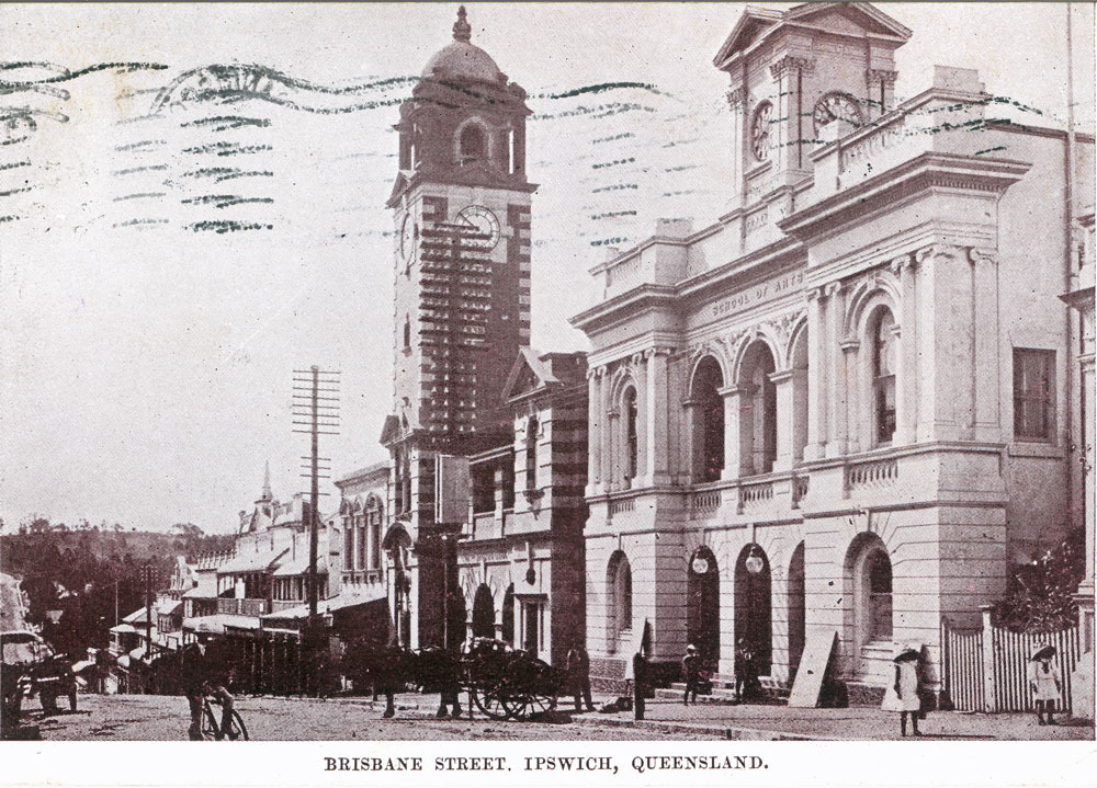 Brisbane Street looking east, postcard, Ipswich, 1907