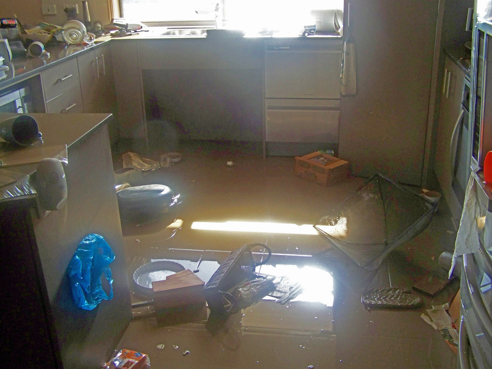 Kitchen of home in Beth Street after flood, North Booval, Ipswich, 2011
