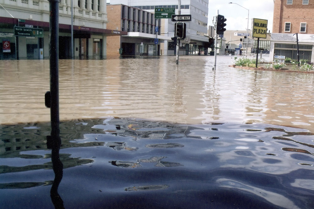 East Street looking north from corner of Limestone Street, during flood, Ipswich, 2011