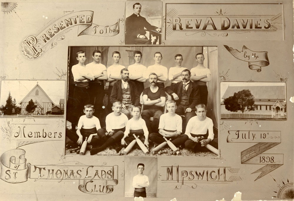 Postcard presented to Rev Alfred Davies, St Thomas' Anglican Church from Boy's Club, North Ipswich, 1898
