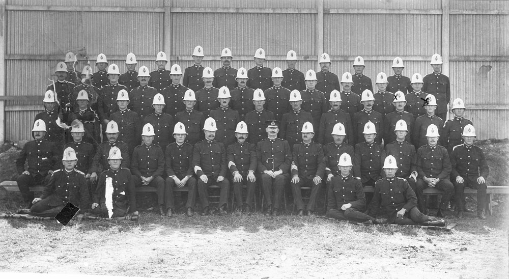 Police graduation group at Old Roma Street Barracks, Brisbane, believed to be 1905