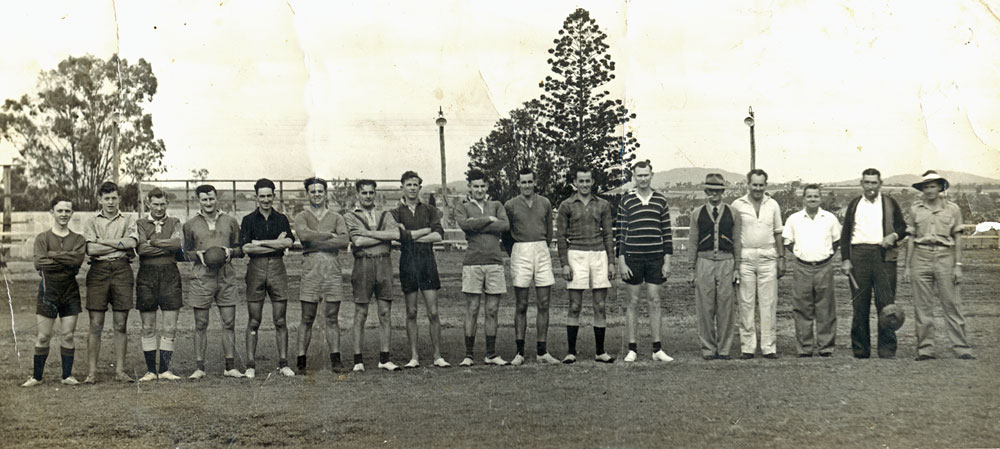 T C Beirne football team, (Rugby League?), at Ipswich Showgrounds, Ipswich, c.1940