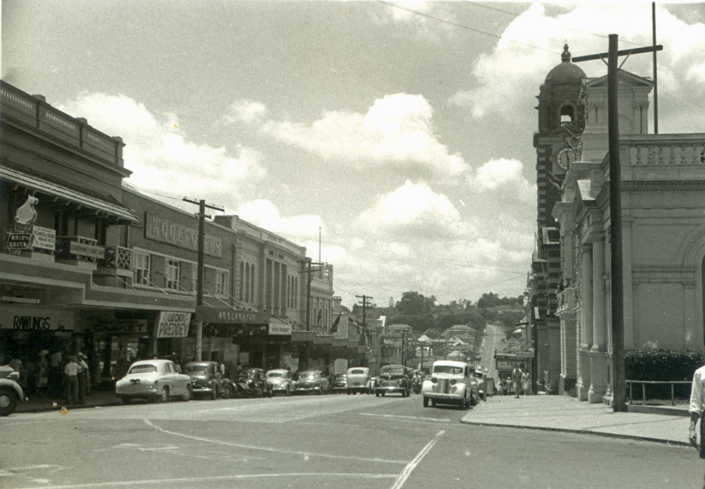 Brisbane Street, from the corner of Ellenborough Street, Ipswich, 1960