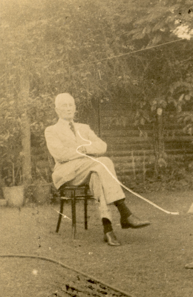 Dr John Alexander Cameron in the garden of his East Street, Ipswich home, c.1942