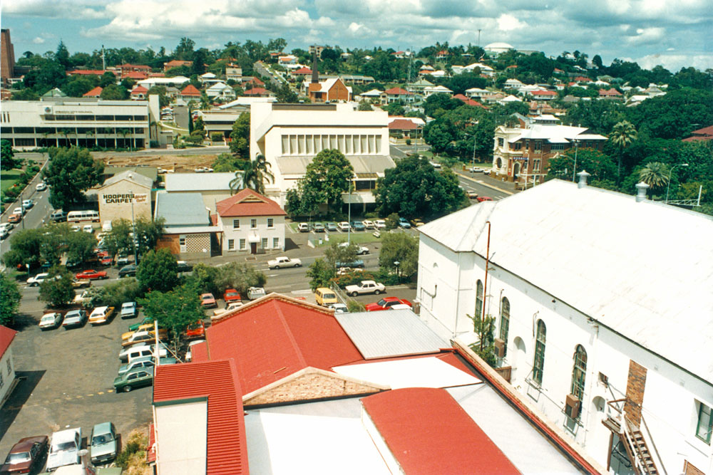 View towards Ipswich Civic Centre from Post Office tower, Ipswich, c.1988