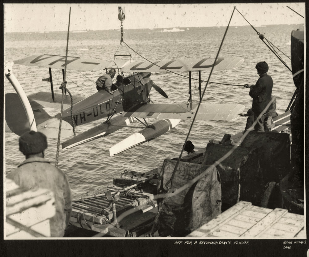 Gypsy Moth VH-ULD, seaplane during reconnaissance at Kemp Land, Antarctic, 1929-1931