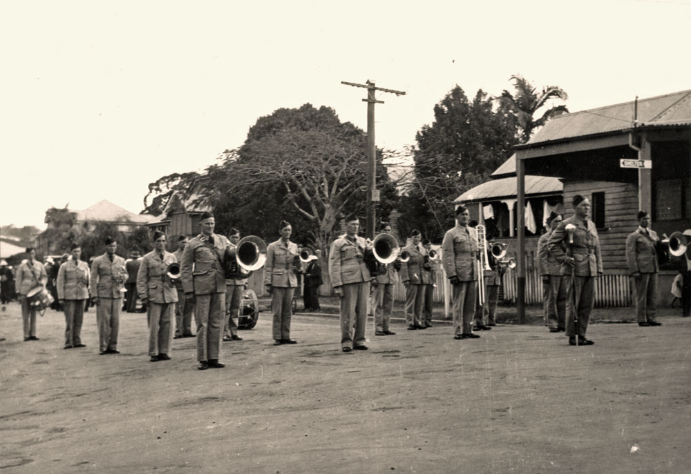 RAAF band, during parade at Amberley, Ipswich, c.1945