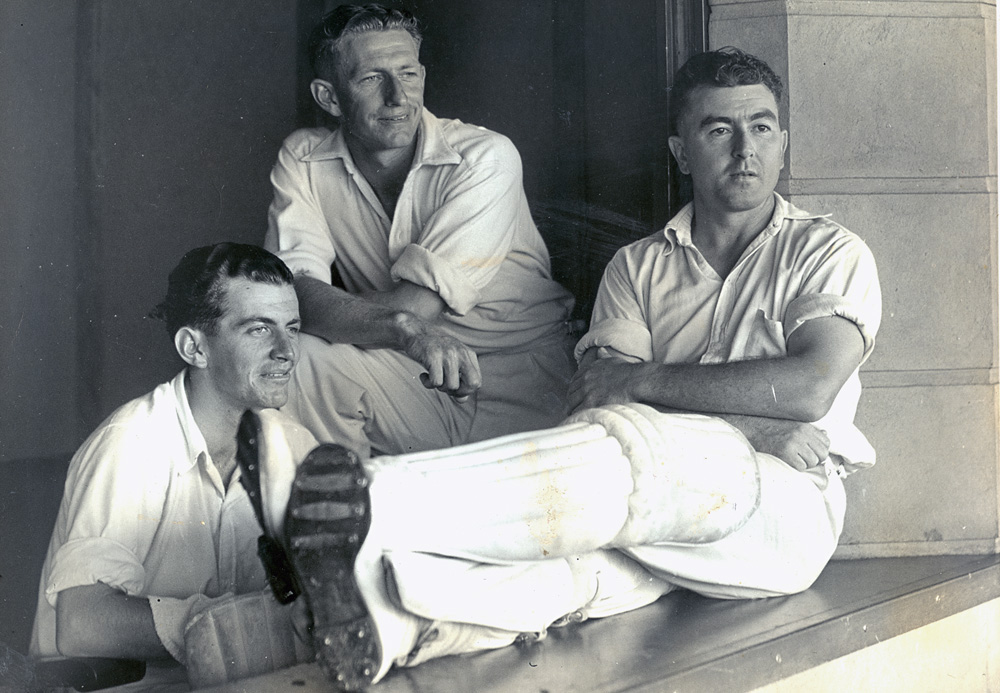 Ken Mackay, Len Johnson and Aub Carrigan, Queensland Cricket Team,  Sheffield Shield match in Adelaide 1946-1947