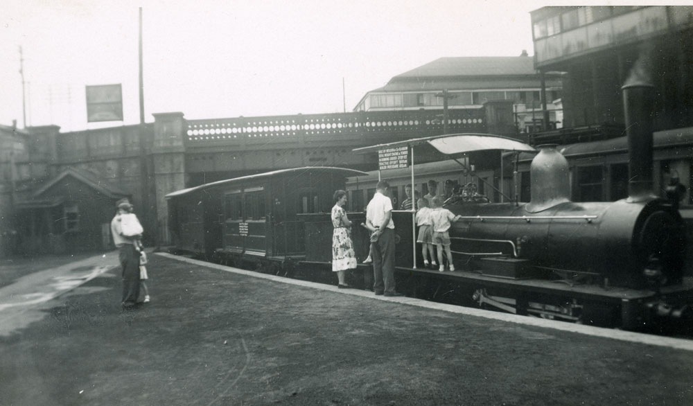 Puffing Billy train at Ipswich Railway Station, 1950s