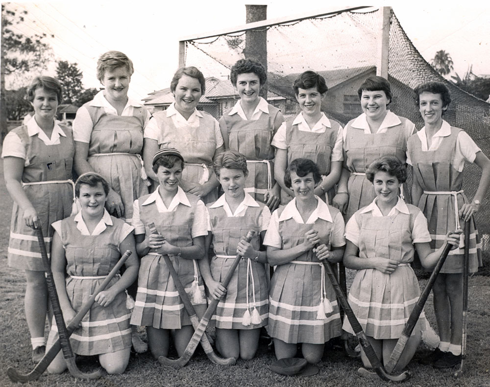 Ipswich Ladies' Hockey Team at Maryborough, 1956