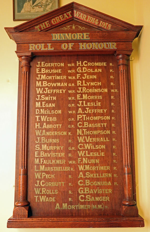 Dinmore First World War Honour Board, held at the Ipswich RSL Sub-branch, Ipswich, 2015