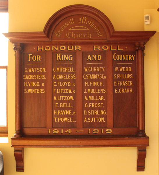 Brassall Methodist Church Honour board, held at the Ipswich RSL Sub-branch, Ipswich, 2015