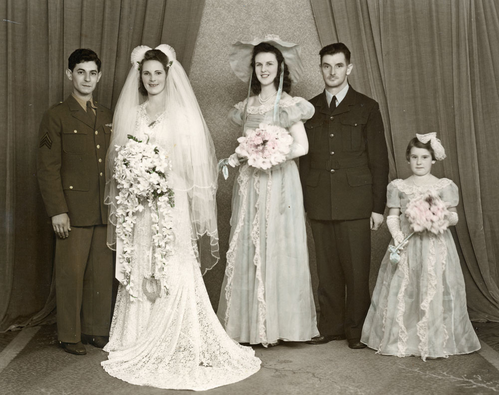 Unidentified Bridal party, with young flower girl, Ipswich, 1940