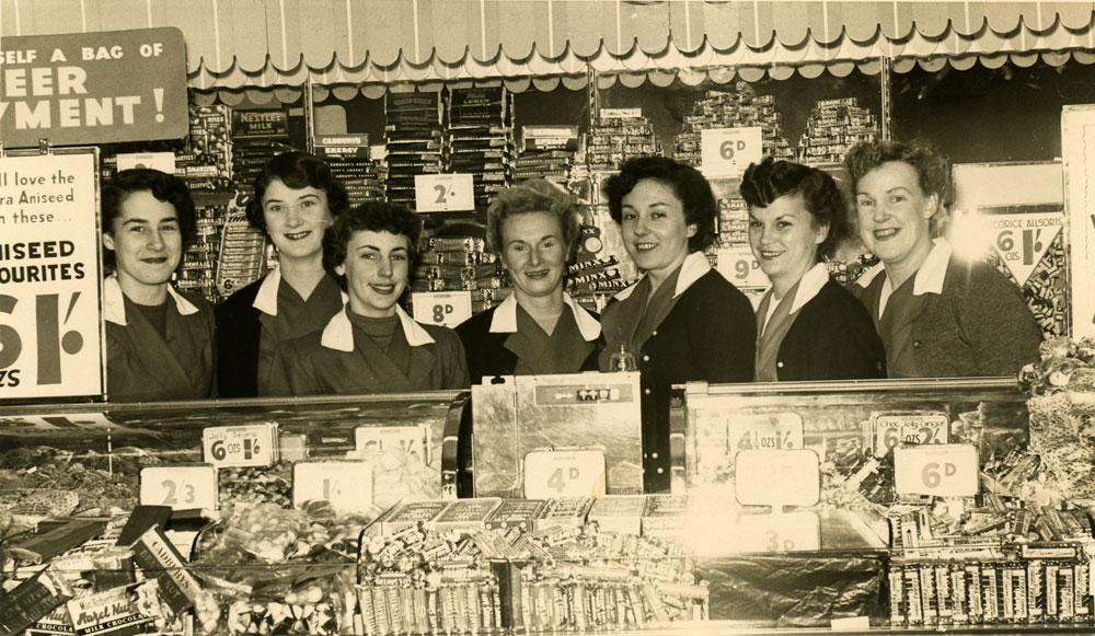 Woolworths Variety Store, Confectionery counter staff, Ipswich, 1954