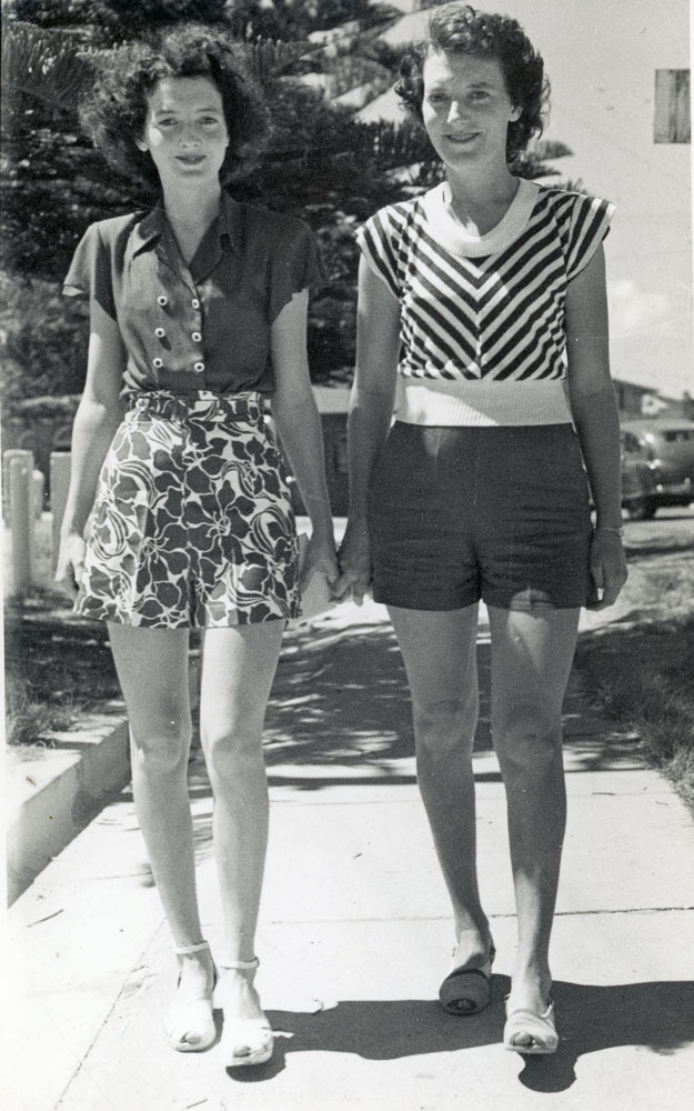 Ailsa and Lola Duce at the beach, Tweed Heads, mid 1940s